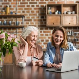 two woman looking at computer