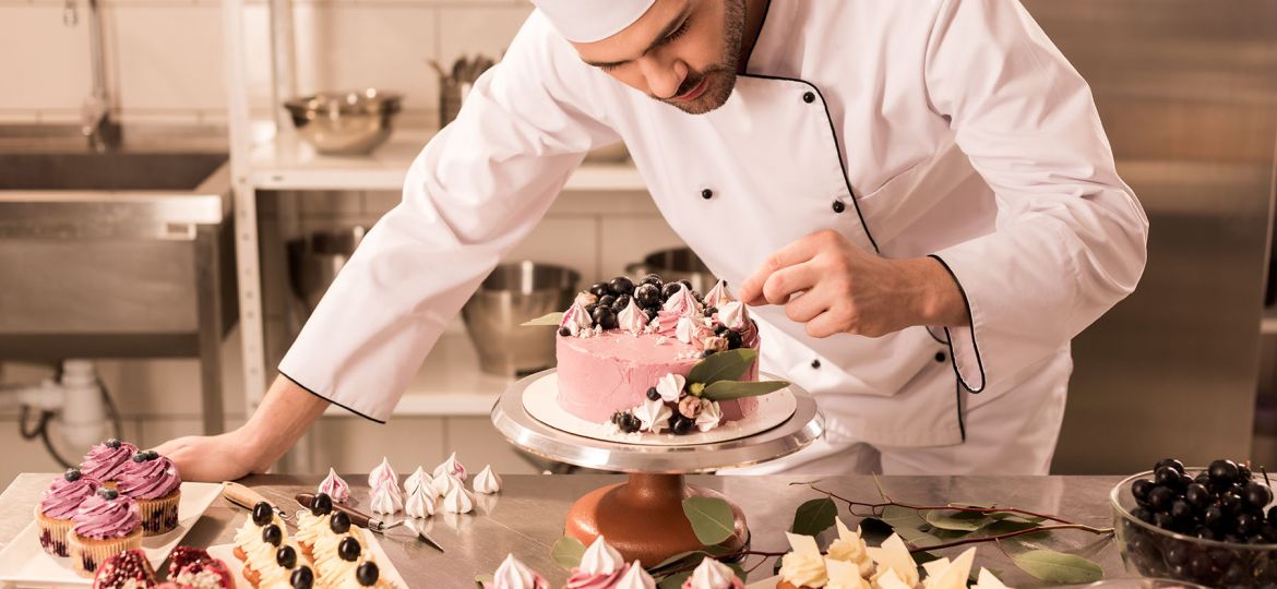 bakery chef decorating cake