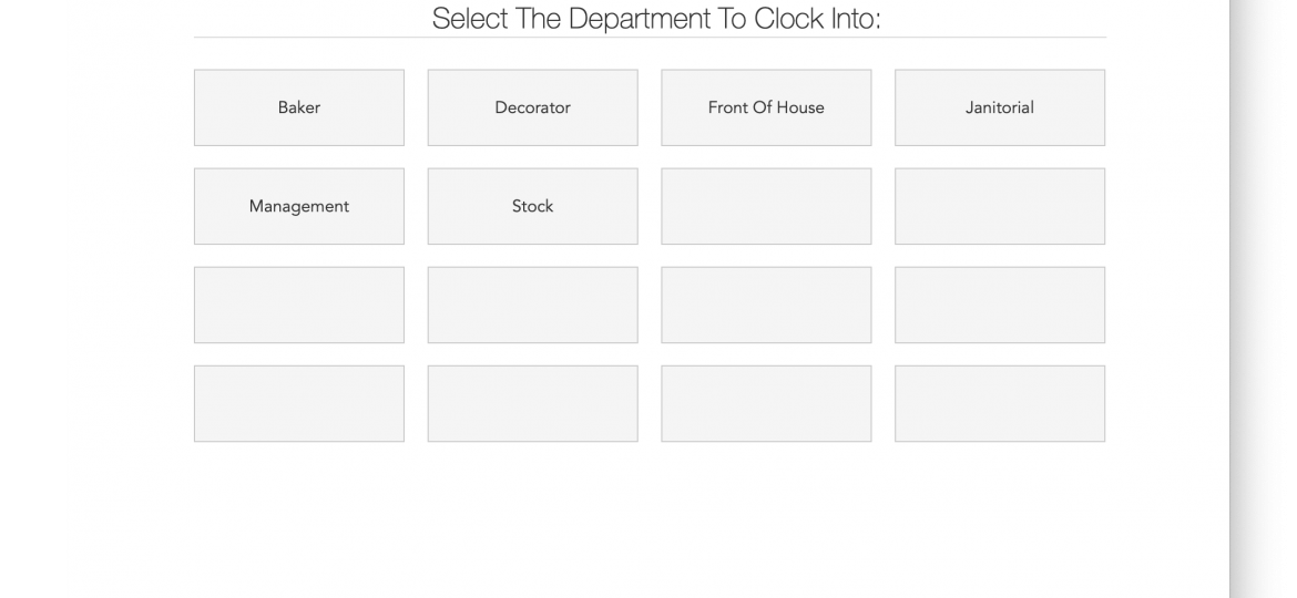 Select the Department to Clock into form